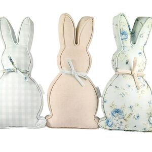 Shabby Chic Pillows BunnyShaped with Blue Roses Floral/cream/ Blue Plaid